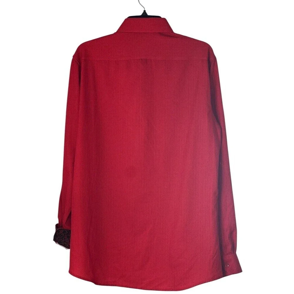 Azaro Uomo Men's Slim-Fit Black Red Long-Sleeve Dress Shirt Size Large